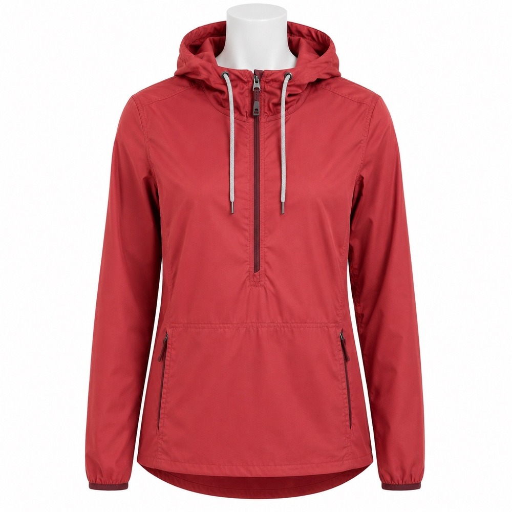 Toad&Co Anorak Jacket Women Medium Red Hooded Windbreaker 1/2 Zip Pocket Stretch